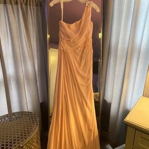 David’s Bridal Bridesmaid Dress - one shoulder mesh with lace